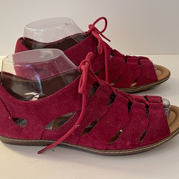 EARTH "Plover" Raspberry Pink Lace Up Suede Leather Sandals Women's Size 7 ~ EUC - Picture 2 of 8